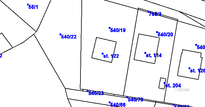 Parcela st. 122 v KÚ Dlouhá Lhota u Dobříše, Katastrální mapa