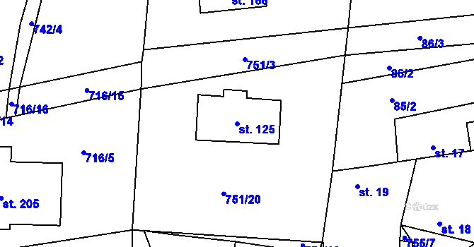 Parcela st. 125 v KÚ Dlouhá Lhota u Dobříše, Katastrální mapa