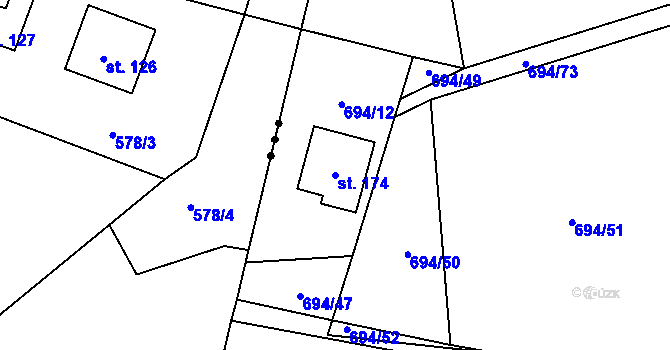 Parcela st. 174 v KÚ Dlouhá Lhota u Dobříše, Katastrální mapa