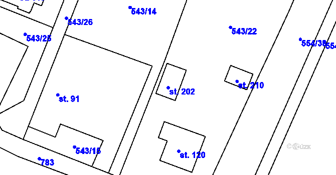 Parcela st. 202 v KÚ Dlouhá Lhota u Dobříše, Katastrální mapa
