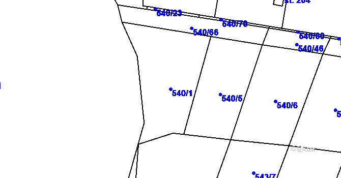 Parcela st. 540/1 v KÚ Dlouhá Lhota u Dobříše, Katastrální mapa