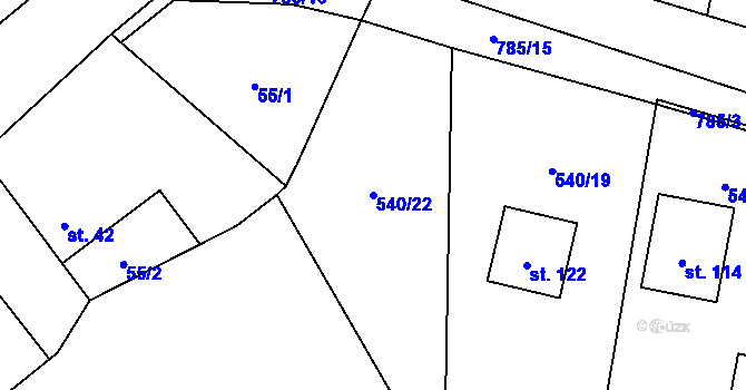 Parcela st. 540/22 v KÚ Dlouhá Lhota u Dobříše, Katastrální mapa