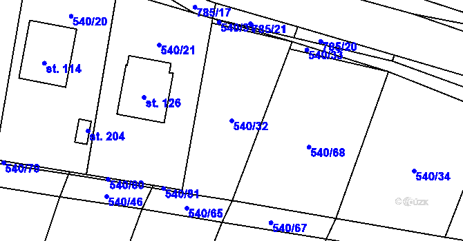 Parcela st. 540/32 v KÚ Dlouhá Lhota u Dobříše, Katastrální mapa