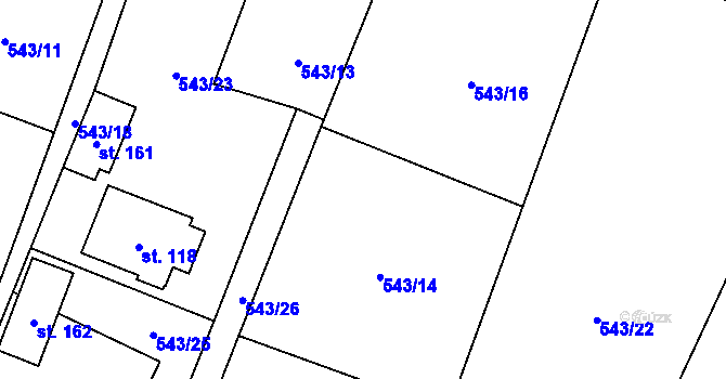 Parcela st. 543/14 v KÚ Dlouhá Lhota u Dobříše, Katastrální mapa