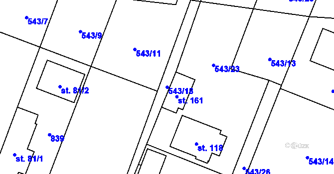 Parcela st. 543/18 v KÚ Dlouhá Lhota u Dobříše, Katastrální mapa
