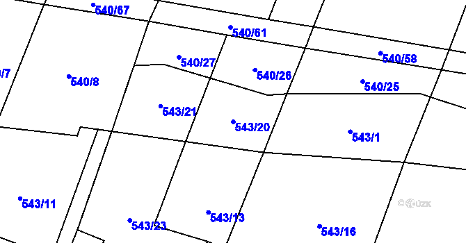 Parcela st. 543/20 v KÚ Dlouhá Lhota u Dobříše, Katastrální mapa