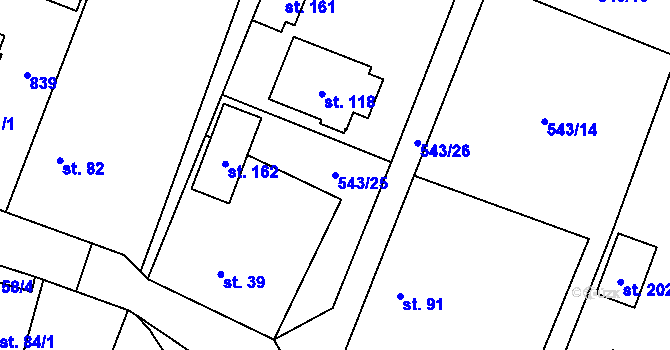 Parcela st. 543/25 v KÚ Dlouhá Lhota u Dobříše, Katastrální mapa