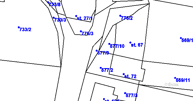 Parcela st. 577/9 v KÚ Dlouhá Lhota u Dobříše, Katastrální mapa
