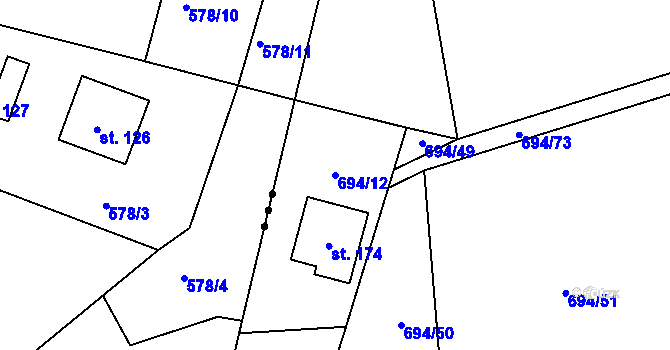 Parcela st. 694/12 v KÚ Dlouhá Lhota u Dobříše, Katastrální mapa