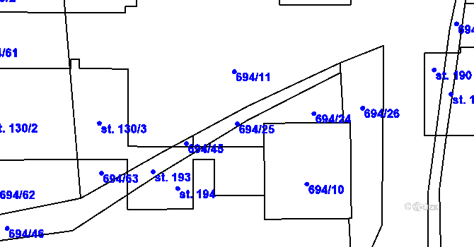 Parcela st. 694/25 v KÚ Dlouhá Lhota u Dobříše, Katastrální mapa