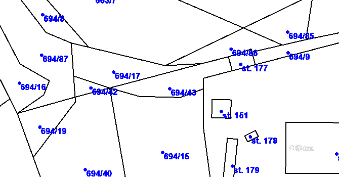 Parcela st. 694/43 v KÚ Dlouhá Lhota u Dobříše, Katastrální mapa