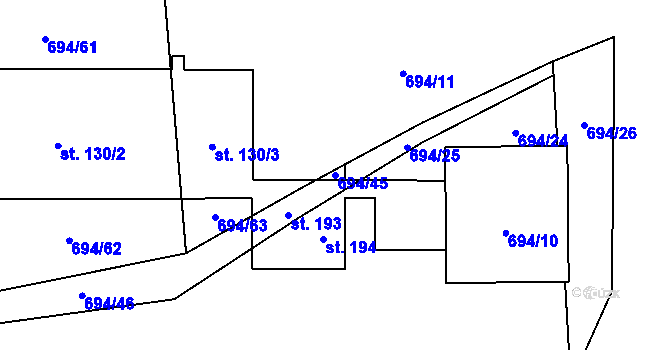 Parcela st. 694/45 v KÚ Dlouhá Lhota u Dobříše, Katastrální mapa