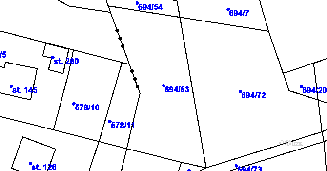 Parcela st. 694/53 v KÚ Dlouhá Lhota u Dobříše, Katastrální mapa
