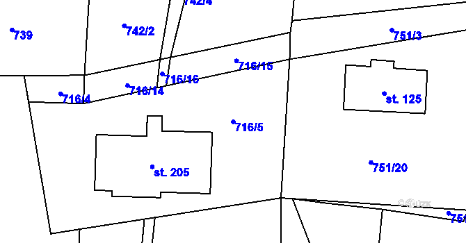 Parcela st. 716/5 v KÚ Dlouhá Lhota u Dobříše, Katastrální mapa