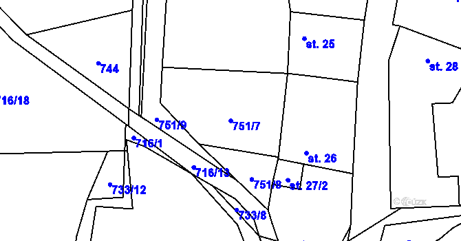 Parcela st. 751/7 v KÚ Dlouhá Lhota u Dobříše, Katastrální mapa