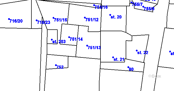 Parcela st. 751/13 v KÚ Dlouhá Lhota u Dobříše, Katastrální mapa