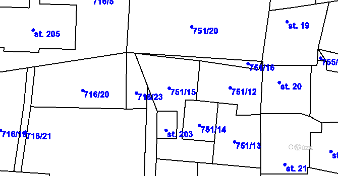 Parcela st. 751/15 v KÚ Dlouhá Lhota u Dobříše, Katastrální mapa