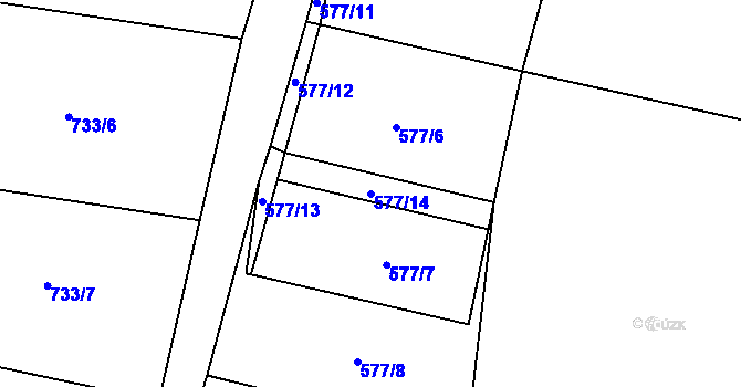 Parcela st. 577/14 v KÚ Dlouhá Lhota u Dobříše, Katastrální mapa