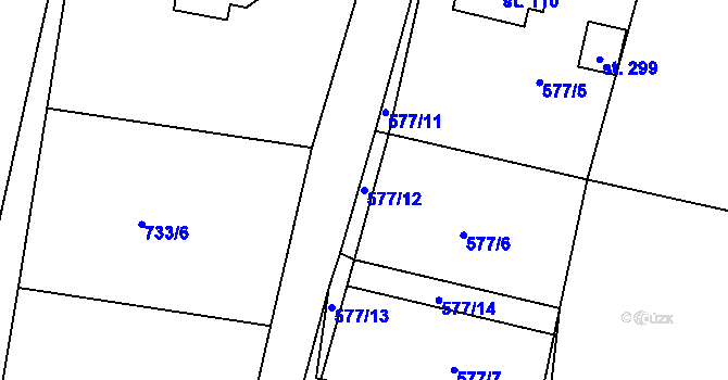 Parcela st. 577/12 v KÚ Dlouhá Lhota u Dobříše, Katastrální mapa