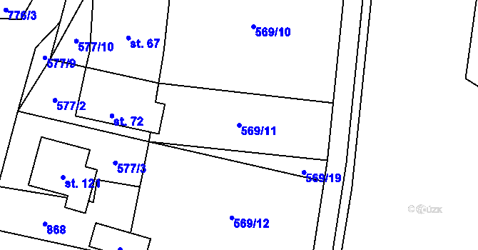 Parcela st. 569/11 v KÚ Dlouhá Lhota u Dobříše, Katastrální mapa