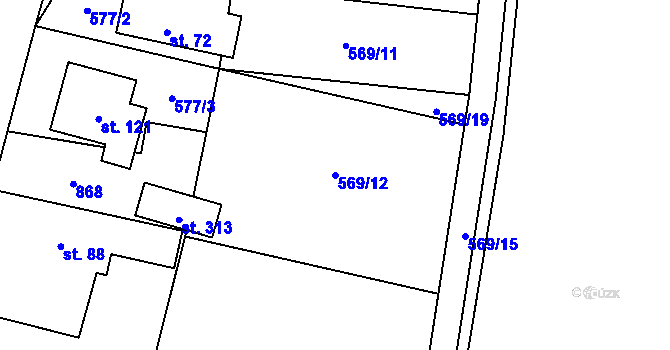 Parcela st. 569/12 v KÚ Dlouhá Lhota u Dobříše, Katastrální mapa