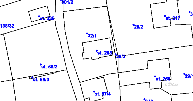 Parcela st. 208 v KÚ Dlouhá Lhota u Dobříše, Katastrální mapa