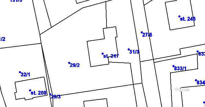 Parcela st. 217 v KÚ Dlouhá Lhota u Dobříše, Katastrální mapa
