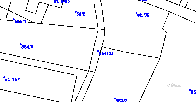 Parcela st. 554/33 v KÚ Dlouhá Lhota u Dobříše, Katastrální mapa