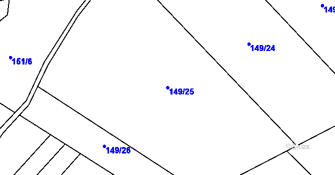Parcela st. 149/25 v KÚ Dlouhá Lhota u Dobříše, Katastrální mapa