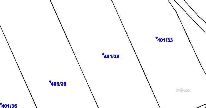 Parcela st. 401/34 v KÚ Dlouhá Lhota u Dobříše, Katastrální mapa