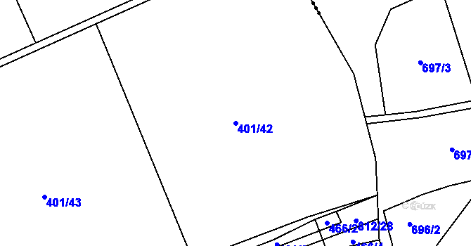 Parcela st. 401/42 v KÚ Dlouhá Lhota u Dobříše, Katastrální mapa