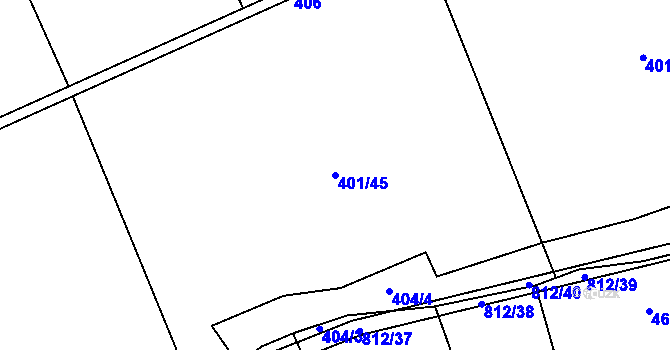 Parcela st. 401/45 v KÚ Dlouhá Lhota u Dobříše, Katastrální mapa