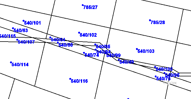 Parcela st. 540/94 v KÚ Dlouhá Lhota u Dobříše, Katastrální mapa