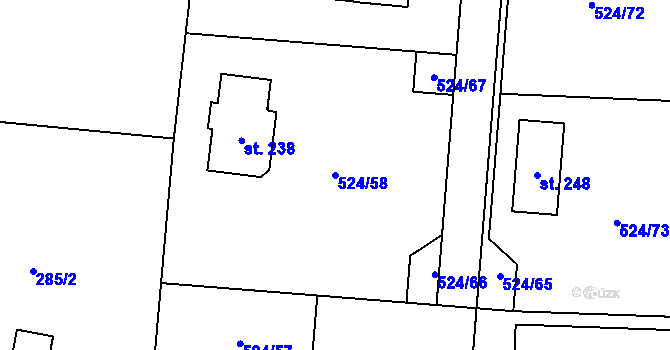 Parcela st. 524/58 v KÚ Dlouhá Lhota u Dobříše, Katastrální mapa