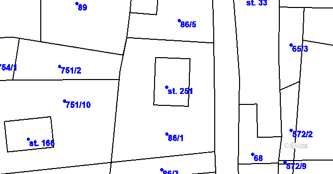 Parcela st. 251 v KÚ Dlouhá Lhota u Dobříše, Katastrální mapa