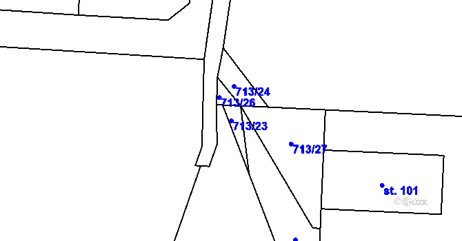 Parcela st. 713/23 v KÚ Dlouhá Lhota u Dobříše, Katastrální mapa