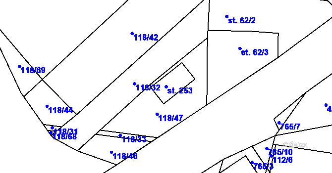 Parcela st. 253 v KÚ Dlouhá Lhota u Dobříše, Katastrální mapa