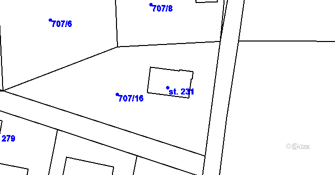 Parcela st. 231 v KÚ Dlouhá Lhota u Dobříše, Katastrální mapa