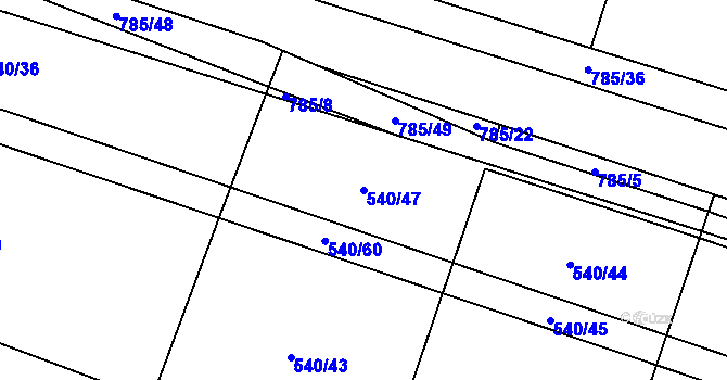 Parcela st. 540/47 v KÚ Dlouhá Lhota u Dobříše, Katastrální mapa