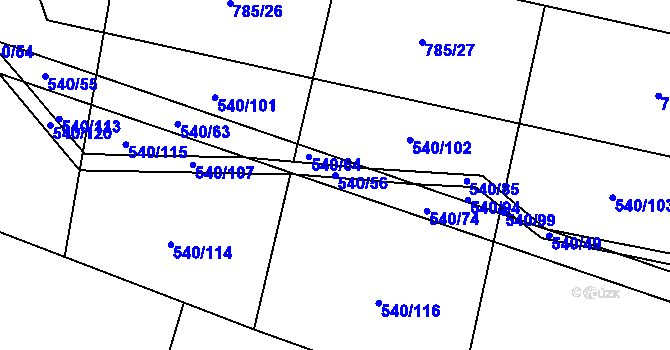 Parcela st. 540/56 v KÚ Dlouhá Lhota u Dobříše, Katastrální mapa
