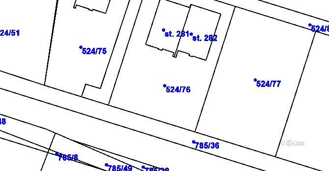Parcela st. 524/76 v KÚ Dlouhá Lhota u Dobříše, Katastrální mapa