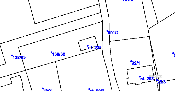 Parcela st. 235 v KÚ Dlouhá Lhota u Dobříše, Katastrální mapa