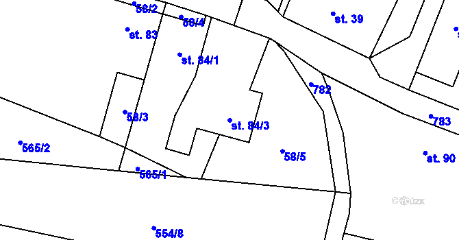 Parcela st. 84/3 v KÚ Dlouhá Lhota u Dobříše, Katastrální mapa