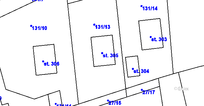 Parcela st. 305 v KÚ Dlouhá Lhota u Dobříše, Katastrální mapa