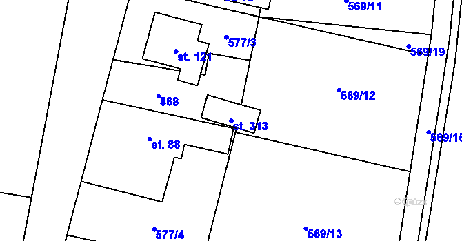 Parcela st. 313 v KÚ Dlouhá Lhota u Dobříše, Katastrální mapa