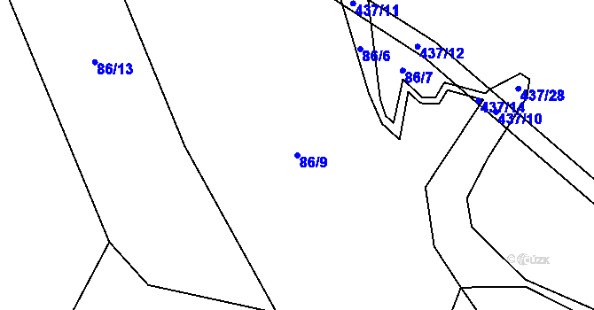 Parcela st. 86/9 v KÚ Dlouhá Lhota u Tábora, Katastrální mapa