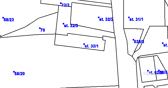 Parcela st. 32/1 v KÚ Dlouhá Lhota u Tábora, Katastrální mapa