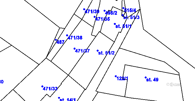 Parcela st. 51/2 v KÚ Dlouhá Lhota u Tábora, Katastrální mapa