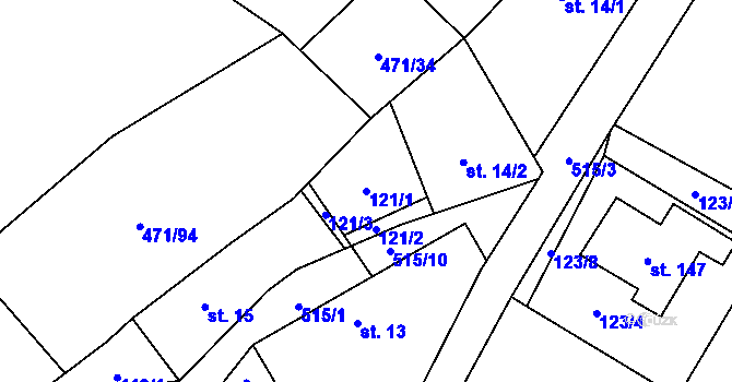 Parcela st. 121/1 v KÚ Dlouhá Lhota u Tábora, Katastrální mapa