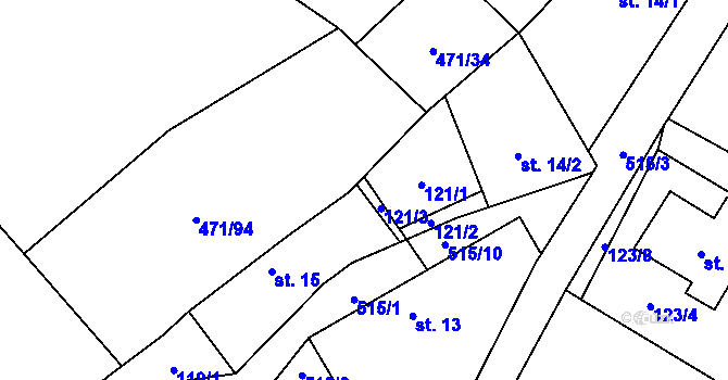 Parcela st. 121/2 v KÚ Dlouhá Lhota u Tábora, Katastrální mapa